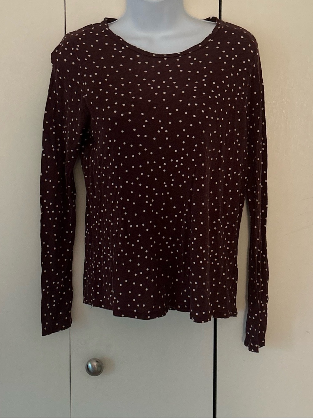 Who What Wear Long-Sleeve knit Polka Dot Tee S